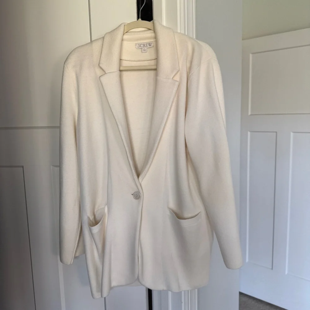 J. Crew Cecile Ivory Women's Cream Relaxed Knit Cardigan‎ Blazer Sweater